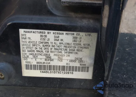 1999 Nissan Altima Gle/Gxe/Se/Se-L/Xe из США, поврежденный, VIN 1N4DL01D7XC122816